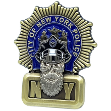 Load image into Gallery viewer, NYPD Detective Beard Gang Skull Challenge Coin Thin Blue Line Back the Blue New York City Police Department EL1-013 - www.ChallengeCoinCreations.com