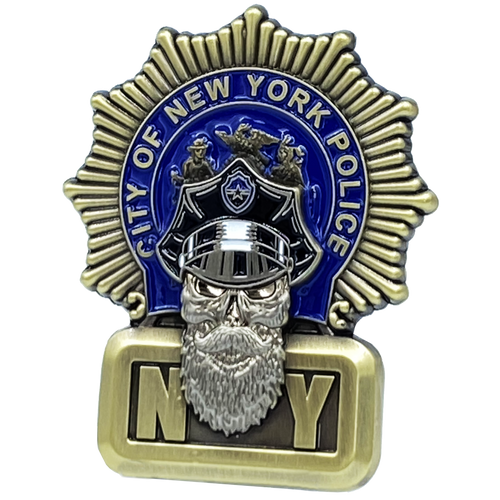 NYPD Detective Beard Gang Skull Challenge Coin Thin Blue Line Back the Blue New York City Police Department EL1-013 - www.ChallengeCoinCreations.com