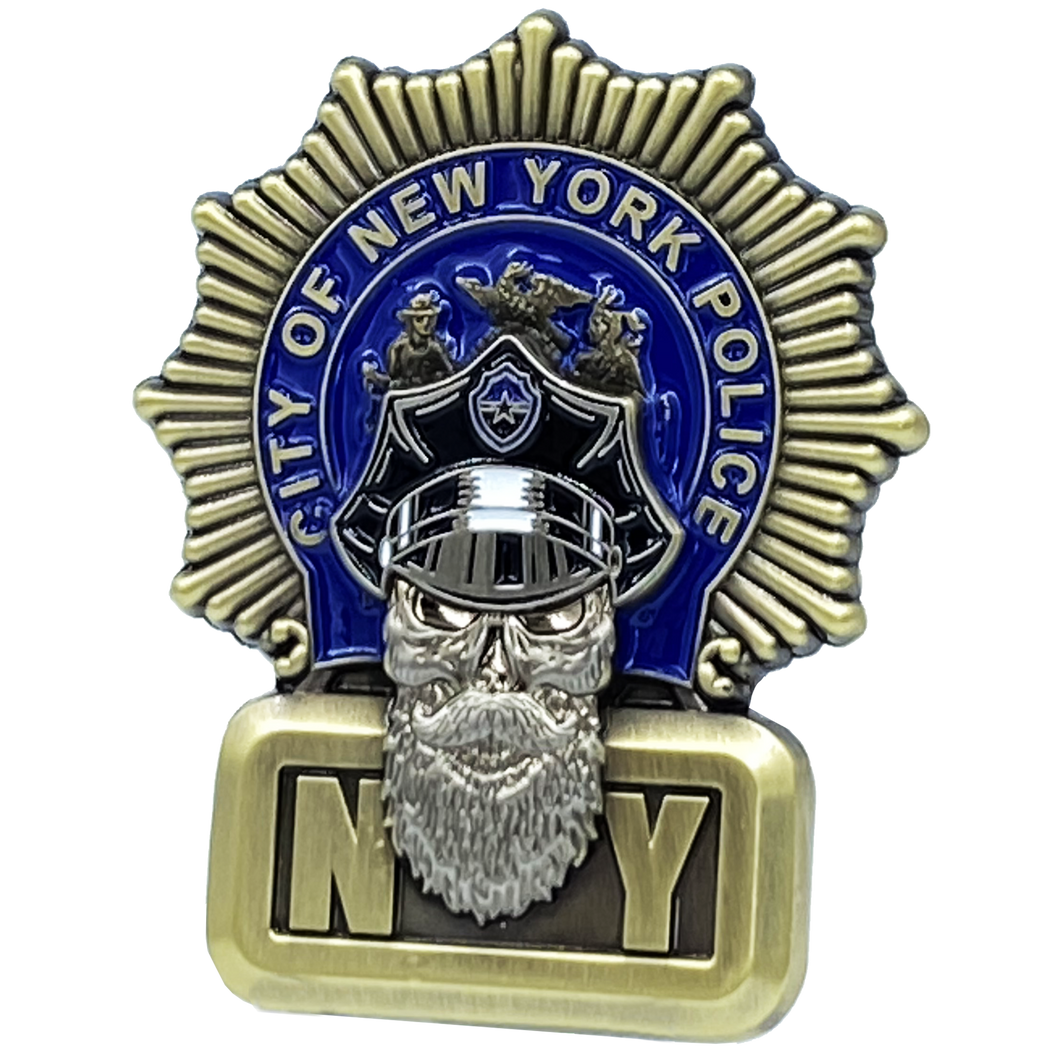 NYPD Detective Beard Gang Skull Challenge Coin Thin Blue Line Back the Blue New York City Police Department EL1-013 - www.ChallengeCoinCreations.com