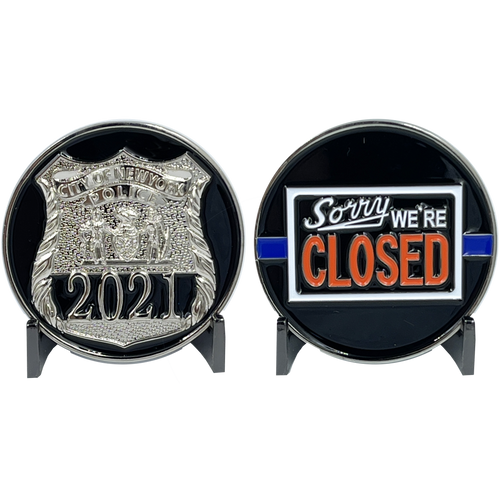 NYPD Officer New York City Police Department NYC Sorry We're Closed Challenge Coin BL12-004 - www.ChallengeCoinCreations.com