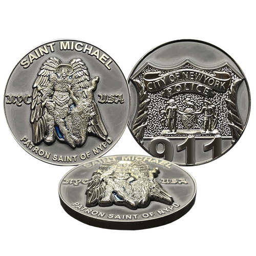 New York City Police Department Officer Saint Michael Patron Saint Challenge Coin ST. MICHAEL BL15-012 - www.ChallengeCoinCreations.com