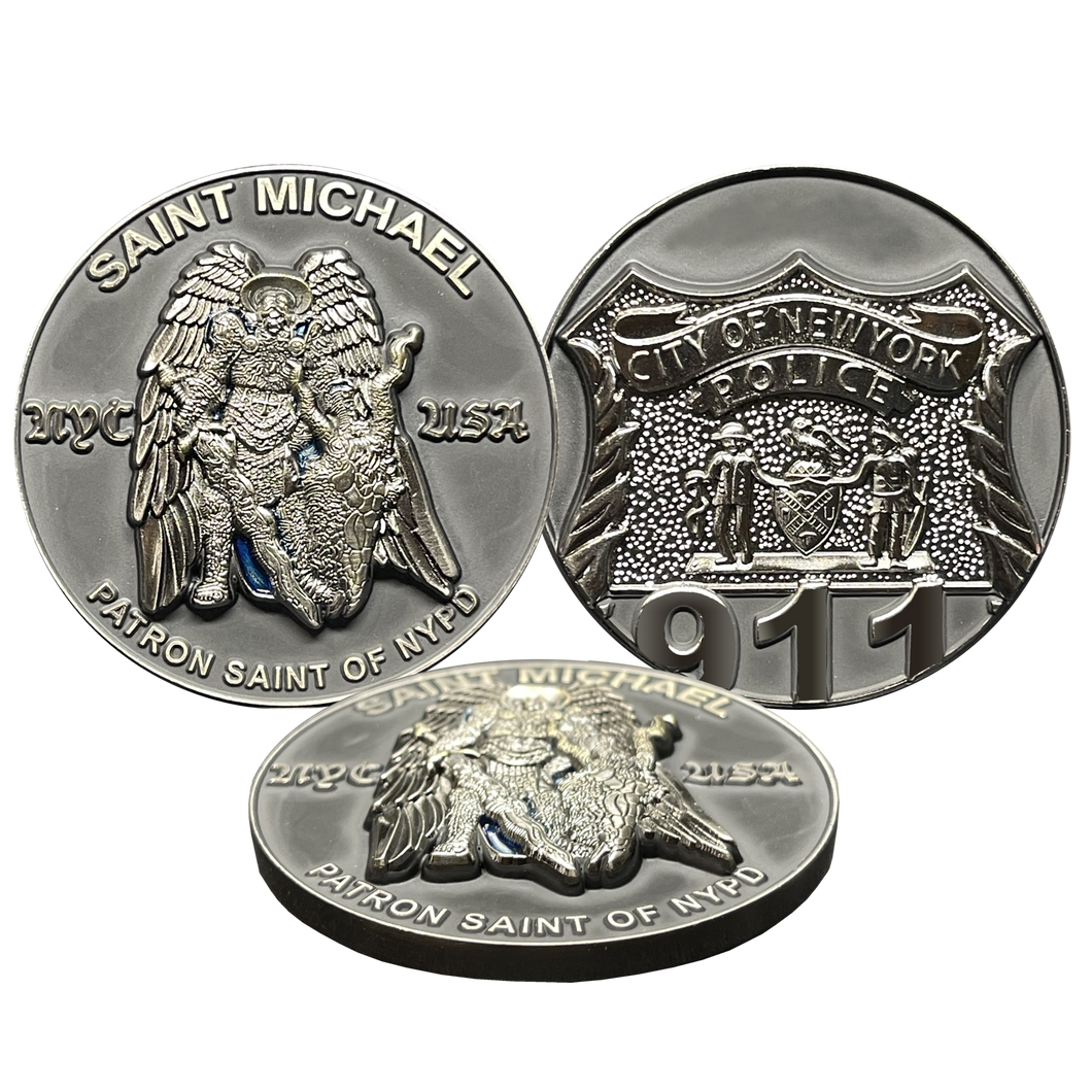 New York City Police Department Officer Saint Michael Patron Saint Challenge Coin ST. MICHAEL BL15-012 - www.ChallengeCoinCreations.com