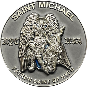 New York City Police Department Detective Saint Michael Patron Saint Challenge Coin ST. MICHAEL BL13-013 - www.ChallengeCoinCreations.com