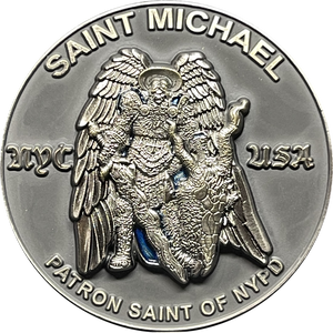 New York City Police Department Officer Saint Michael Patron Saint Challenge Coin ST. MICHAEL BL15-012 - www.ChallengeCoinCreations.com