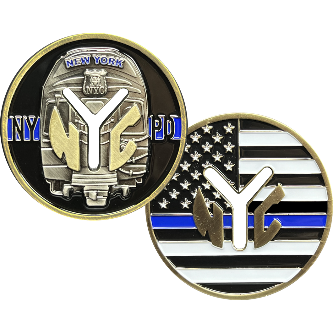 New York City Transit Police Department Thin Blue Line Challenge Coin GL1-001 - www.ChallengeCoinCreations.com