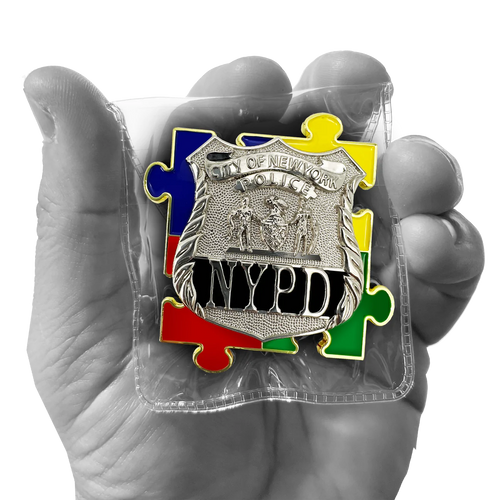 NYPD Police Officer New York City Police Autism Awareness Month lapel pin puzzle pieces display like a challenge coin EE-022 P-184B
