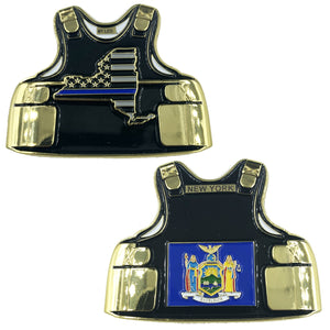 New York NY LEO Thin Blue Line Police Body Armor State Flag Challenge Coins D-018 - www.ChallengeCoinCreations.com