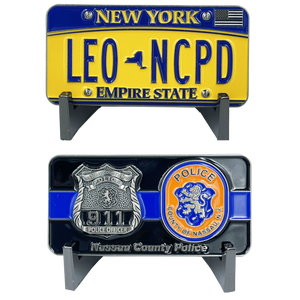 Nassau County Police Department Challenge Coin Thin Blue Line Long Island Police Officer NY New York License Plate BL8-016 - www.ChallengeCoinCreations.com