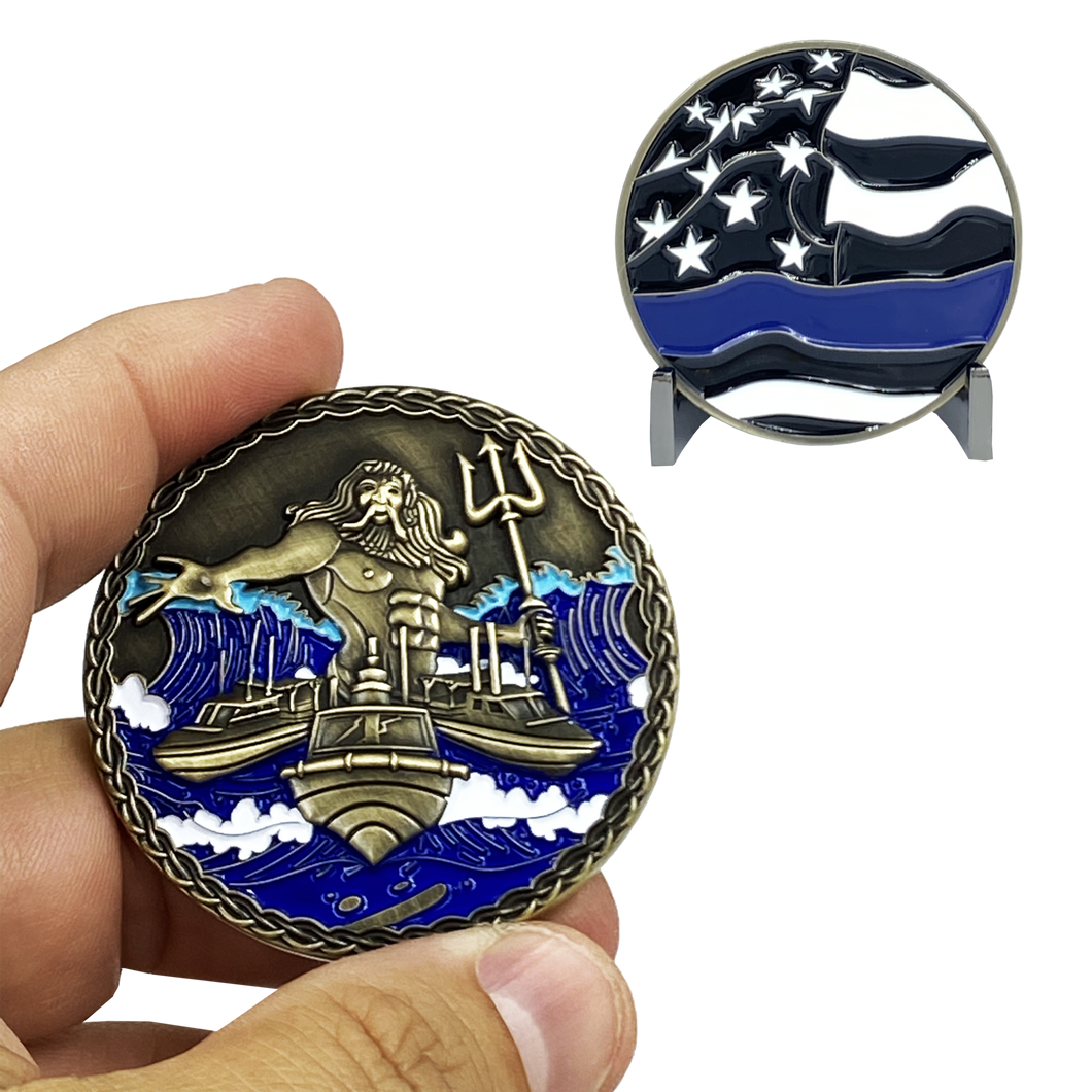AA-020 King Neptune Marine Patrol Thin Blue Line Police CBP Air and Marine Coast Guard Challenge Coin - www.ChallengeCoinCreations.com