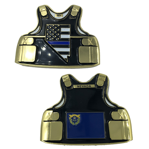 Nevada LEO Thin Blue Line Police Body Armor State Flag Challenge Coins C-018 - www.ChallengeCoinCreations.com