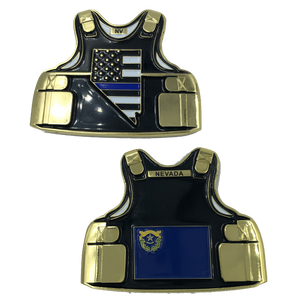 Nevada LEO Thin Blue Line Police Body Armor State Flag Challenge Coins C-018 - www.ChallengeCoinCreations.com