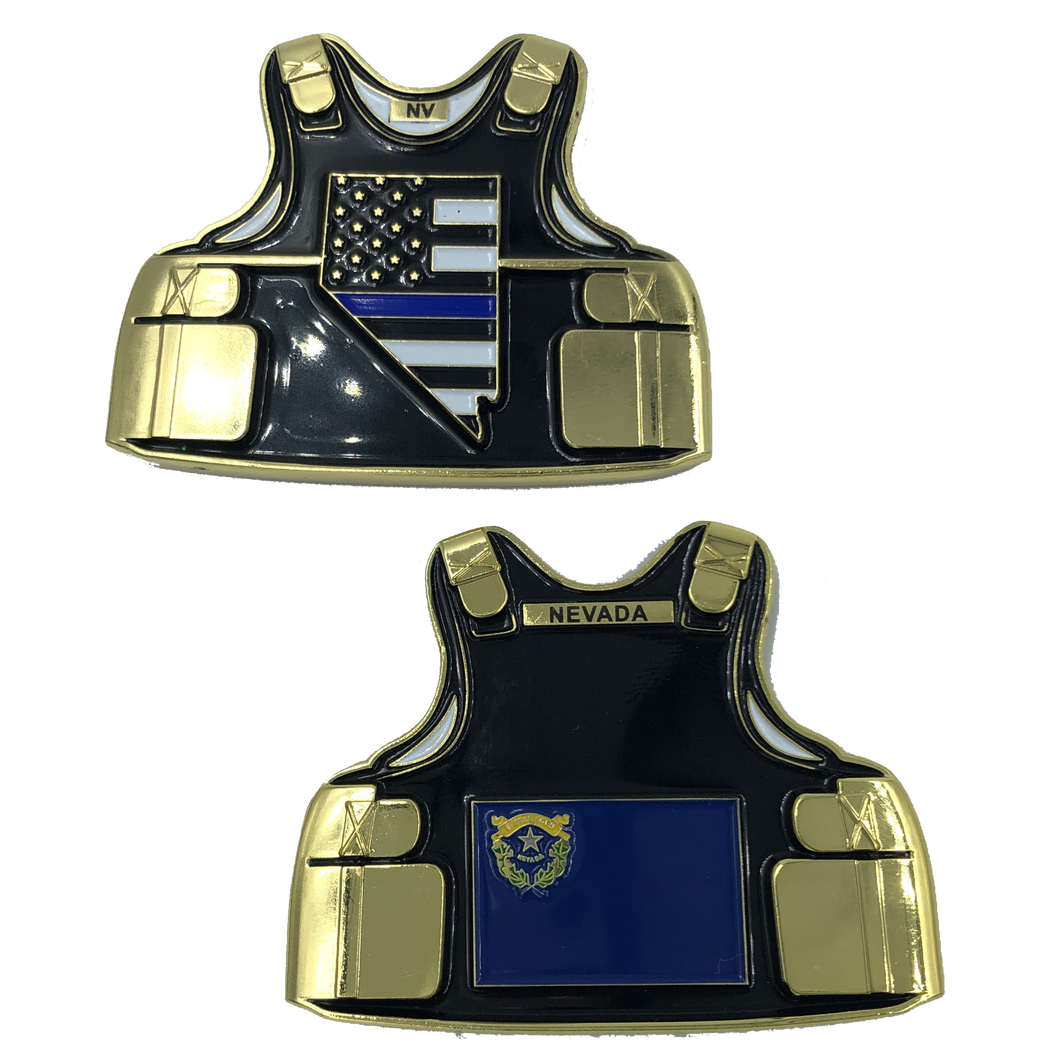 Nevada LEO Thin Blue Line Police Body Armor State Flag Challenge Coins C-018 - www.ChallengeCoinCreations.com