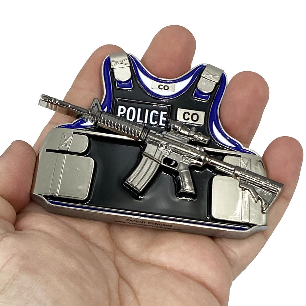 Correctional Officer M4 Body Armor 3D self standing Challenge Coin Corrections Prison Jail Thin Gray Line DL1-04 - www.ChallengeCoinCreations.com
