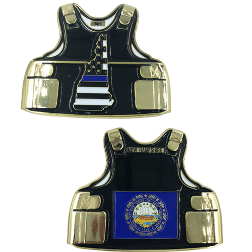 New Hampshire LEO Thin Blue Line Police Body Armor State Flag Challenge Coins D-020 - www.ChallengeCoinCreations.com