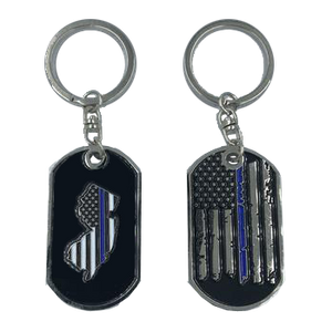 New Jersey Thin Blue Line Challenge Coin Dog Tag Keychain Police Law Enforcement II-010 - www.ChallengeCoinCreations.com