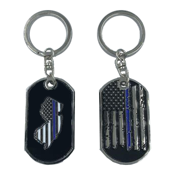 New Jersey Thin Blue Line Challenge Coin Dog Tag Keychain Police Law Enforcement II-010 - www.ChallengeCoinCreations.com