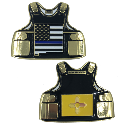 New Mexico LEO Thin Blue Line Police Body Armor State Flag Challenge Coins C-020 - www.ChallengeCoinCreations.com