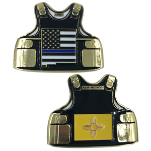 New Mexico LEO Thin Blue Line Police Body Armor State Flag Challenge Coins C-020 - www.ChallengeCoinCreations.com