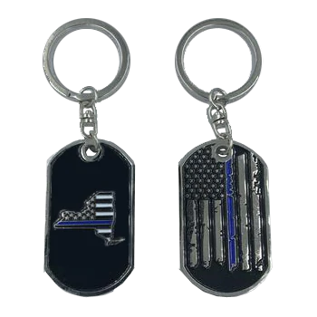 New York Thin Blue Line Challenge Coin Dog Tag Keychain Police Law Enforcement II-011