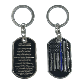 Police Officer's Prayer Thin Blue Line Challenge Coin Dog Tag Keychain Police Law Enforcement HH-014 - www.ChallengeCoinCreations.com