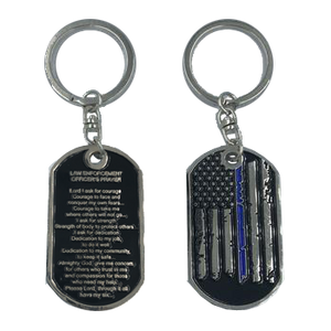 Police Officer's Prayer Thin Blue Line Challenge Coin Dog Tag Keychain Police Law Enforcement HH-014 - www.ChallengeCoinCreations.com