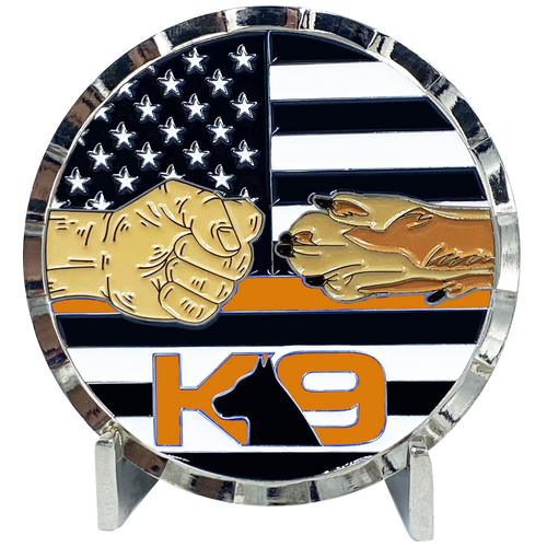 K9 Thin Orange Line Search and Rescue Challenge Coin Fist Paw Bump USCG United States Coast Guard Coastie Cutter Police Fire Dept BL7-007 - www.ChallengeCoinCreations.com