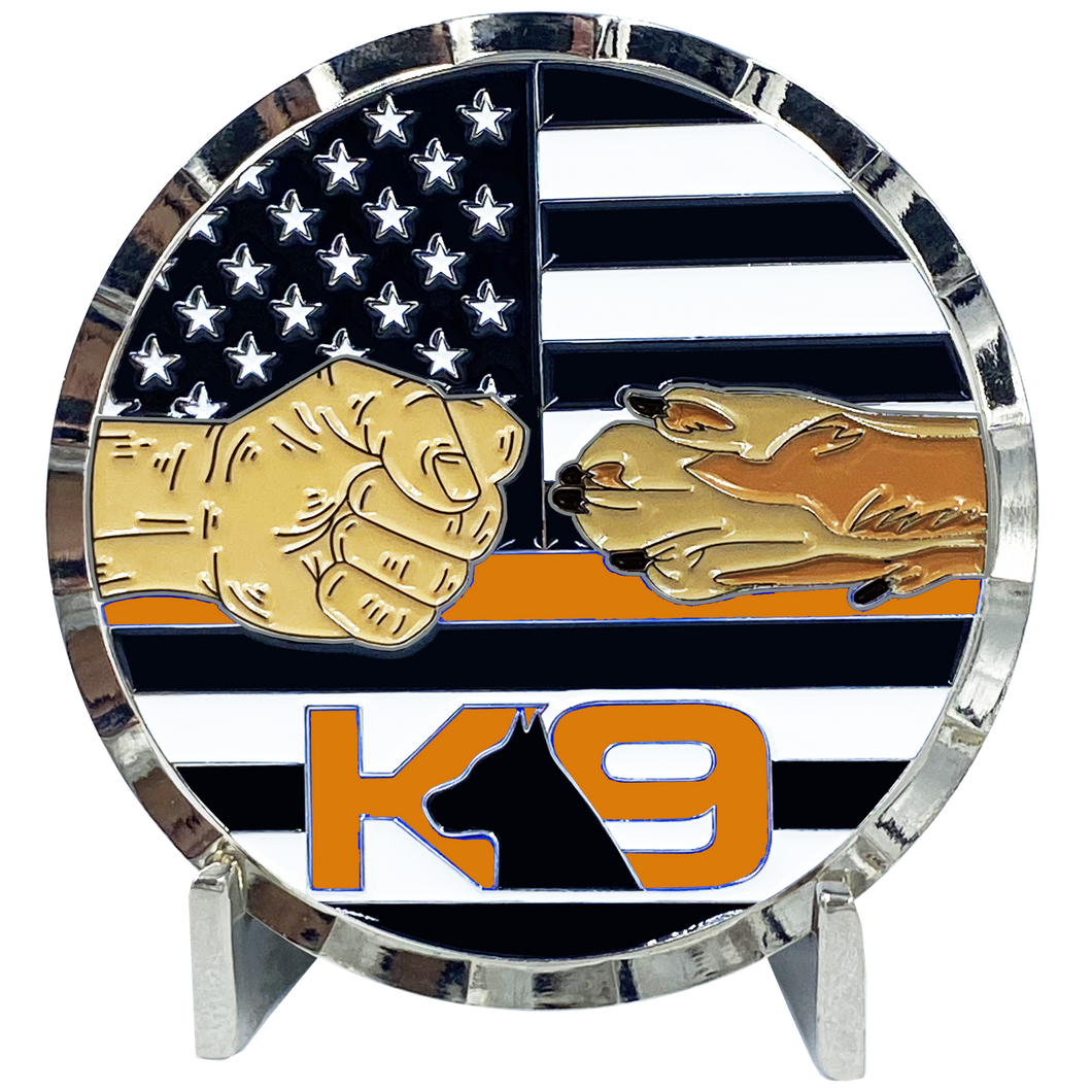 K9 Thin Orange Line Search and Rescue Challenge Coin Fist Paw Bump USCG United States Coast Guard Coastie Cutter Police Fire Dept BL7-007 - www.ChallengeCoinCreations.com