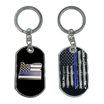 Oregon Thin Blue Line Challenge Coin Dog Tag Keychain Police Law Enforcement HH-013 - www.ChallengeCoinCreations.com