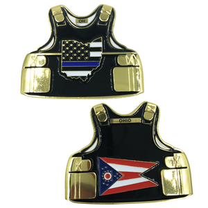 Ohio LEO Thin Blue Line Police Body Armor State Flag Challenge Coins D-022 - www.ChallengeCoinCreations.com