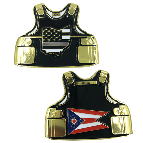Thin Gray Line Ohio Correctional Officer Body Armor State Flag Challenge Coins CO Corrections D-022A - www.ChallengeCoinCreations.com