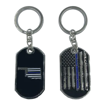 Oklahoma Thin Blue Line Challenge Coin Dog Tag Keychain Police Law Enforcement II-012