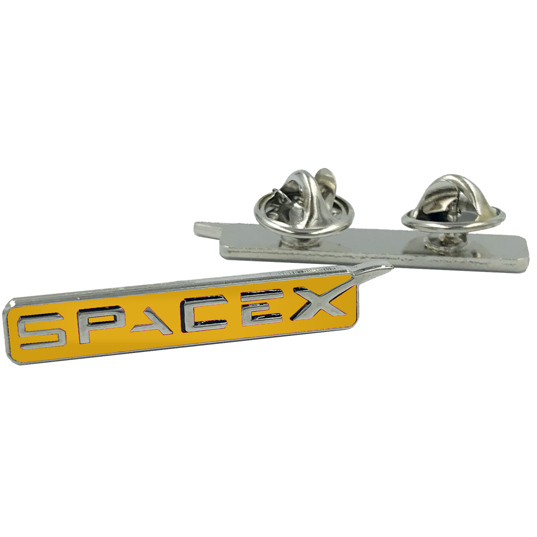 SpaceX pin Space X dual pin back orange lapel pin M-32 - www.ChallengeCoinCreations.com