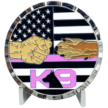 Load image into Gallery viewer, K9 Thin Pink Line Challenge Coin Fist Paw Bump Breast Cancer Awareness Police BL7-008 - www.ChallengeCoinCreations.com