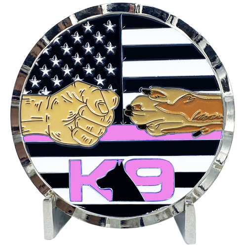 K9 Thin Pink Line Challenge Coin Fist Paw Bump Breast Cancer Awareness Police BL7-008 - www.ChallengeCoinCreations.com