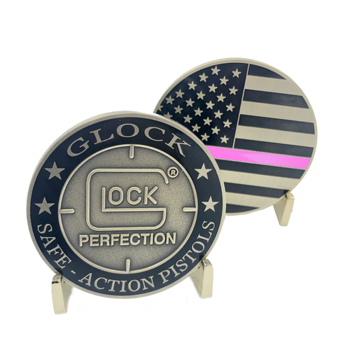 Breast Cancer Awareness Glock inspired Thin Pink Line Police Officer Challenge Coin CL15-11 - www.ChallengeCoinCreations.com