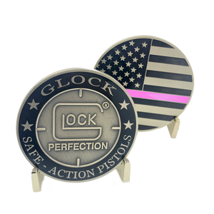 Breast Cancer Awareness Glock inspired Thin Pink Line Police Officer Challenge Coin CL15-11 - www.ChallengeCoinCreations.com