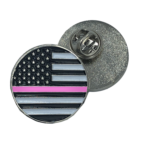 Thin Pink Line pin breast cancer awareness american flag (round) CL8-015 P-110 - www.ChallengeCoinCreations.com