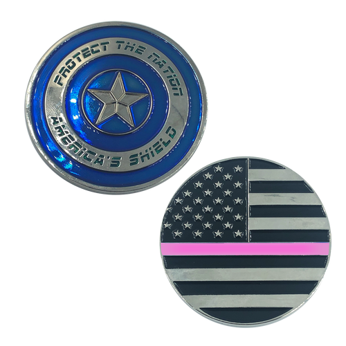 Thin PINK Captain America Shield Police Breast Cancer Awareness CBP NYPD aft lapd Federal Agent BL6-020 - www.ChallengeCoinCreations.com