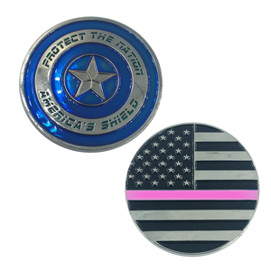 Thin PINK Captain America Shield Police Breast Cancer Awareness CBP NYPD aft lapd Federal Agent BL6-020 - www.ChallengeCoinCreations.com