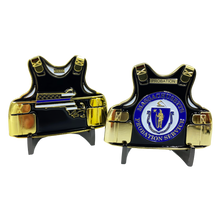 Load image into Gallery viewer, Massachusetts Probation LEO Thin Blue Line Police Body Armor State Flag Challenge Coins CL-AA - www.ChallengeCoinCreations.com
