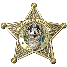 Load image into Gallery viewer, K-015 Palm Beach County Florida Deputy Sheriff Thin Blue Line Beard Gang Skull Challenge Coin K-015 - www.ChallengeCoinCreations.com