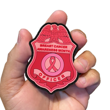 Load image into Gallery viewer, Pink Breast Cancer Awareness PVC Patch with Hook and Loop (CBP badge shape) Field Ops, Border Patrol, AMO BrstCncrpatch - www.ChallengeCoinCreations.com