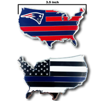 Load image into Gallery viewer, A-002 New England Patriots inspired Pats Nation THIN BLUE LINE US Map Challenge Coin Medallion large 3.5 inch with Boston Massachusetts police thin blue line flag back cloisonné A-002