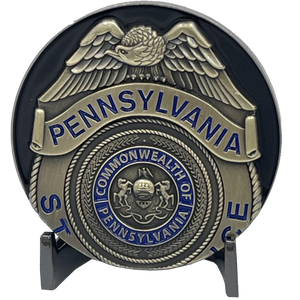 PSP Pennsylvania State Police Trooper Saint Michael Patron Saint Challenge Coin ST. MICHAEL BL11-001 - www.ChallengeCoinCreations.com