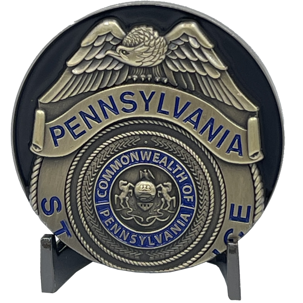 PSP Pennsylvania State Police Trooper Saint Michael Patron Saint Challenge Coin ST. MICHAEL BL11-001 - www.ChallengeCoinCreations.com