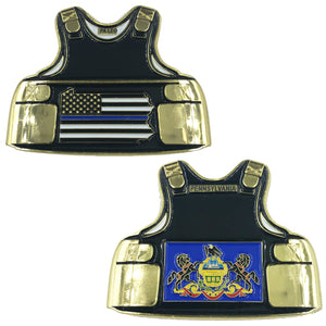 Pennsylvania LEO Thin Blue Line Police Body Armor State Flag Challenge Coins C-007 - www.ChallengeCoinCreations.com