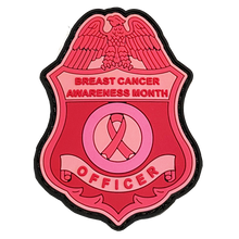 Load image into Gallery viewer, Pink Breast Cancer Awareness PVC Patch with Hook and Loop (CBP badge shape) Field Ops, Border Patrol, AMO BrstCncrpatch - www.ChallengeCoinCreations.com