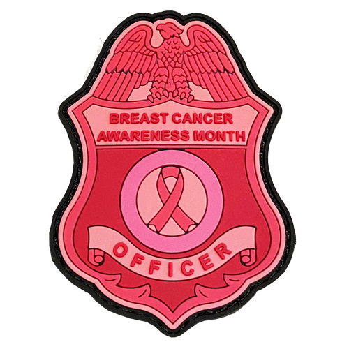 Pink Breast Cancer Awareness PVC Patch with Hook and Loop (CBP badge shape) Field Ops, Border Patrol, AMO BrstCncrpatch - www.ChallengeCoinCreations.com