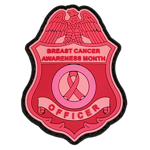 Pink Breast Cancer Awareness PVC Patch with Hook and Loop (CBP badge shape) Field Ops, Border Patrol, AMO BrstCncrpatch - www.ChallengeCoinCreations.com