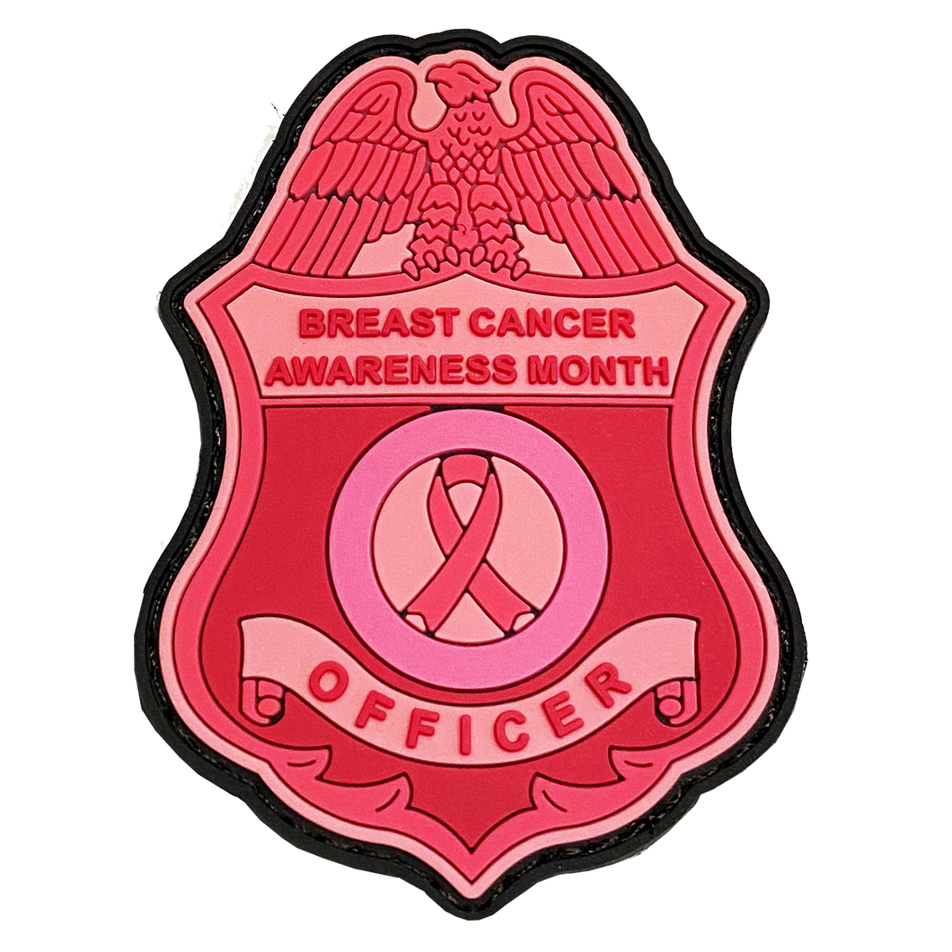 Pink Breast Cancer Awareness PVC Patch with Hook and Loop (CBP badge shape) Field Ops, Border Patrol, AMO BrstCncrpatch - www.ChallengeCoinCreations.com